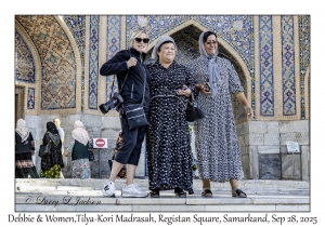 2025-09-28#2307 Debbie & Women, Tilya-Kori Madrasah, Registan Square, Samarkand, Uzbekistan